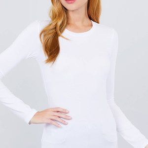 White Boat Neck LS T shirt by Active Basic